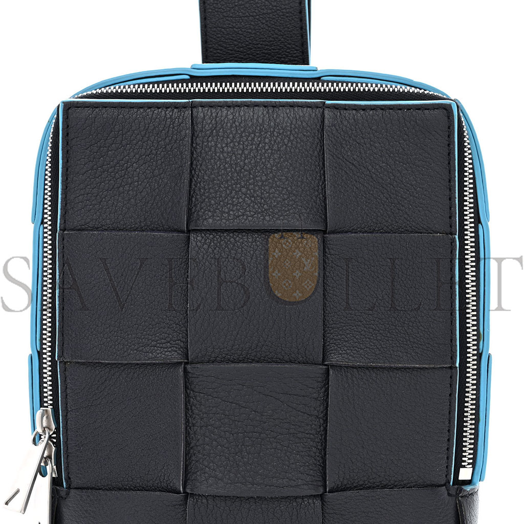 bo*te*ga Ve*ne*ta grained calfskin intreccio mini cassette sling bag deep blue pool (20*15*5cm)